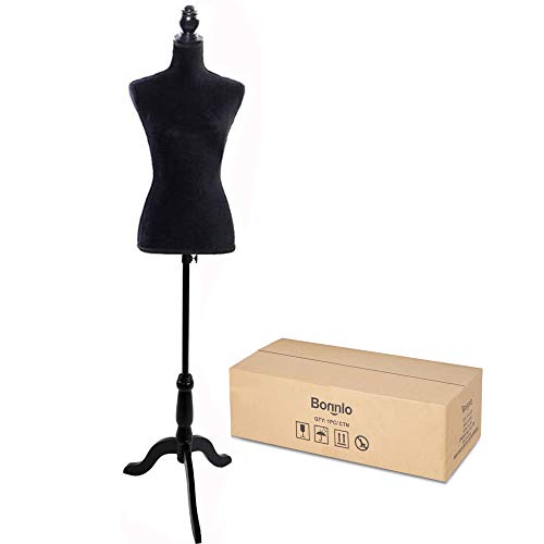 Product Cover Bonnlo Female Dress Form Pinnable Mannequin Body Torso with Wooden Tripod Base Stand (Black, 6)
