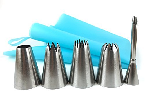 Product Cover Roll & Bake RB00001 Deluxe Cupcake Set-Extra Large Stainless Steel Decorating Tips, Bismark Tip & Reusable Pastry Bag | Closed, Open Star (Standard, Version