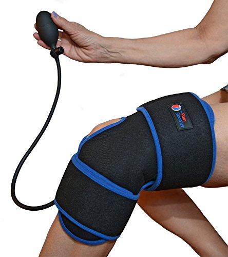 Product Cover Reusable Ice Pack for Knee - Cold Therapy Compression Wrap with Air Pump for Pain Relief - Long Cooling Retention Gel Pack - Inflatable Knee Brace for Sprains, Swelling & Sports Injuries (Black)