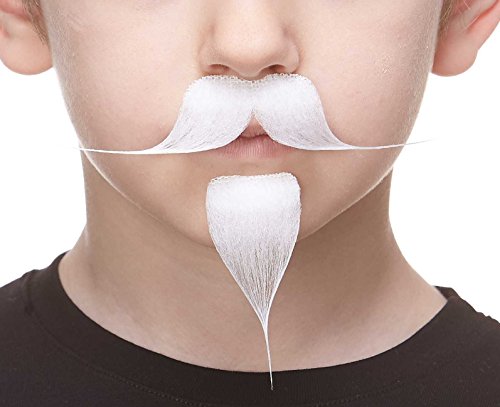 Product Cover Mustaches Self Adhesive Colonel Sanders Fake Mustache Handlebar with a Goatee, White Color