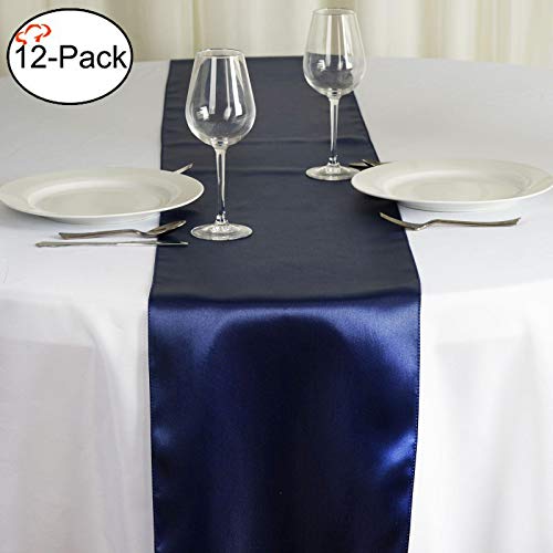 Product Cover Tiger Chef 12-Pack Navy Blue 12 x 108 inches Long Satin Table Runner for Wedding, Table Runners fit Rectange and Round Table Decorations for Birthday Parties, Banquets, Graduations, Engagements
