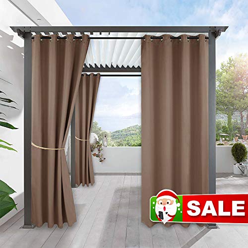Product Cover RYB HOME Outdoor Patio Curtains - Gazebo Waterproof Outdoor Curtain Deck Reduce Exterior Summer Heat Stain Proof Drapes for Front Porch Pergola Garden Decoration, 1 Pc, Width 52 x Length 84, Mocha