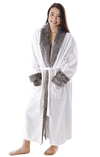 Product Cover BURKLETT Luxury Sherpa Trim Fleece Long Bath Robe with Pocket