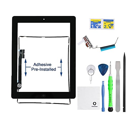 Product Cover Fixcracked Touch Screen Replacement Parts Digitizer Glass Assembly for Ipad 4 + WiFi Antenna Cable and Professional Tool Kit (Black)
