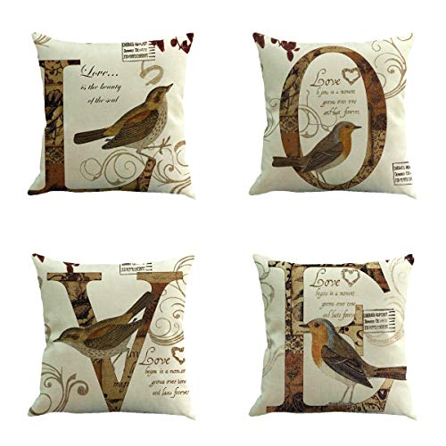 Product Cover QISHOP Throw Pillow Covers - Linen Cotton Blend Decorative Design Zippered for Couch 18x18 Inch Pack of 4 (Love)