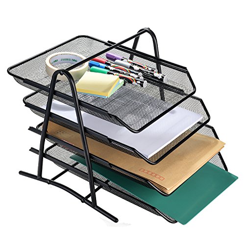 Product Cover AGPtEK 4 Tiers Black Mesh Filling Desk Letter Paper Storage Tray Organizer for Home & Office Use