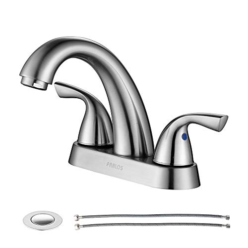 Product Cover PARLOS 2-Handle Bathroom Sink Faucet with Drain Assembly and Supply Hose Lead-free cUPC Lavatory Faucet Mixer Double Handle Tap Deck Mounted Brushed Nickel,13598