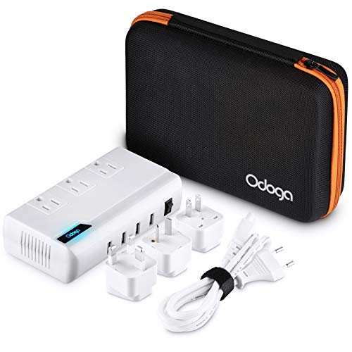 Product Cover odoga voltage converter 220v to 110v with 4 usb ports [5v/2.1a each] 3 ac outlets and uk/europe/aus international travel plug adapters suitable for more than 150 countries (for us appliances overseas)