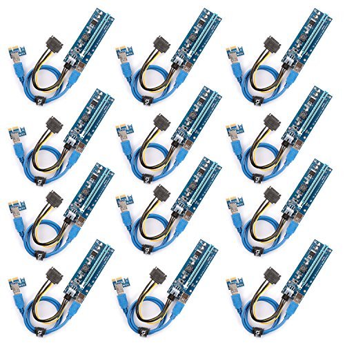 Product Cover Ubit 12-PCS PCI-E Riser for Bitcoin\Litecoin\ETH coin PCIe VER 006C 6 PIN 16x to 1x Powered Riser Adapter Card 6-Pin PCI-E to SATA Power Cable - GPU Riser Adapter - Ethereum Mining ETH