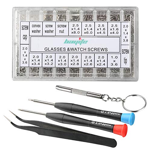 Product Cover bayite Eyeglass Sunglass Repair Kit with Screws Tweezers Screwdriver Tiny Micro Screws Nuts Assortment Stainless Steel Screws for Spectacles Watch 1000Pcs