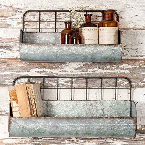 Product Cover Colonial Tin Works Set of Two-Decorative Wire Back Wall Shelves-Industrial, Rustic Grey/Rust