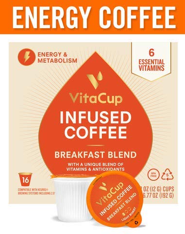 Product Cover VitaCup Breakfast Blend Energy Blend Coffee Pods 16ct | Keto | Paleo | Whole30 | Vitamins B15, B5, B6, B9, B12, D3 | Compatible with K-Cup Brewers Including Keurig 2.0 | Light Roast