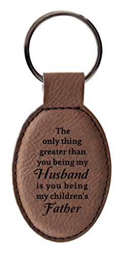 Product Cover New Dad Gifts for Dad Only Thing Greater Than Husband is Being Father from Wife Leatherette Oval Keychain Key Tag Brown
