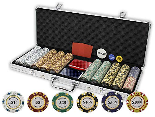 Product Cover DA VINCI Monte Carlo Poker Club Set of 500 14 Gram 3 Tone Chips with Aluminum Case, Cards, 2 Cut Cards, Dealer and Blind Buttons