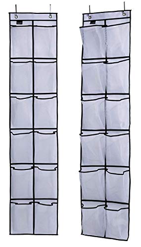 Product Cover MISSLO Over The Door Shoe Organizer 12 Large Mesh Pockets Hanging Narrow Closet Door, White, 2 Pack