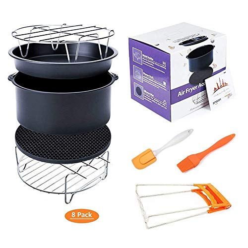 Product Cover Deep Fryers Universal Air Fryer Accessories Including Cake Barrel,Baking Dish Pan,Grill,Pot Pad, Pot Rack with Silicone Mat by Bellagione (8 pcs regular)