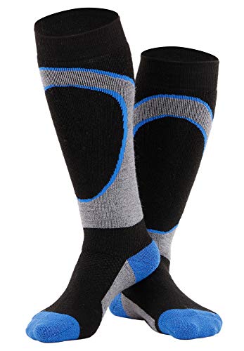 Product Cover Andorra Boy's Air Cushioned Merino Wool Ski Socks Full Terry Ski Socks, Royal/Black/Charcoal,6-8