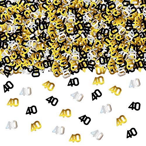 Product Cover 40th BIRTHDAY and ANNIVERSARY CONFETTI - 1.7 Oz | Gold Black and Silver 40 Number Confetti | 40th Birthday Party Supplies | Metallic Foil Confetti for Table Decorations