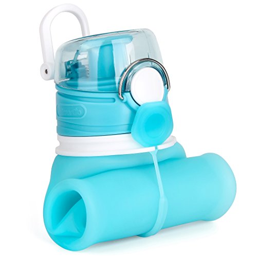 Product Cover Valourgo Collapsible Water Bottle, Silicone Foldable with Leak Proof Valve BPA Free, Aqua Blue, 21 oz.