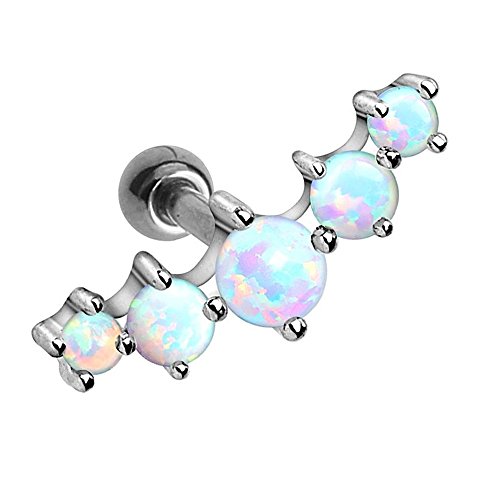 Product Cover BODYA 1pc 16g 1/4 inch Surgical Steel 5-Gem Curved Synthetic Opal stone Cartilage Stud Earring Tragus Helix Earring