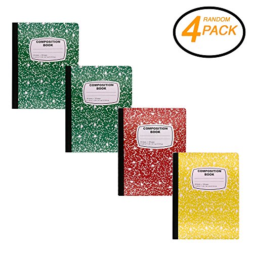 Product Cover Emraw Marble Style Colored Cover Composition Book with 100 Sheets of Wide Ruled White Paper - Set Includes: Red, Green, Purple, Blue, Marble Covers (4 Pack)