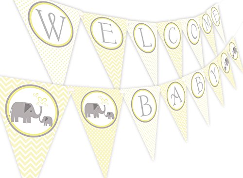 Product Cover Little Elephant Yellow Baby Shower Banner Pennant