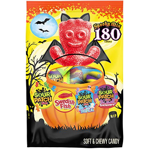 Product Cover SOUR PATCH KIDS & SWEDISH FISH Halloween Candy Variety Pack, 180 Trick or Treat Size Packs