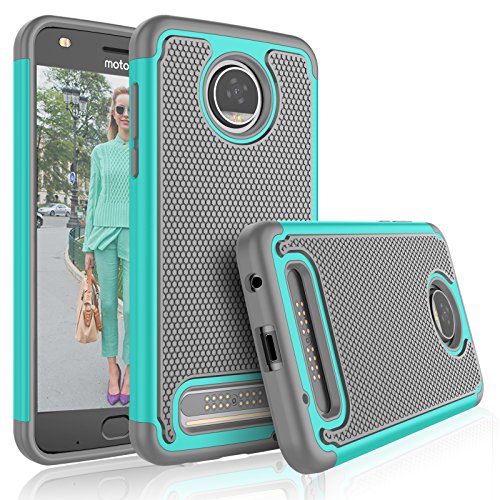 Product Cover Tekcoo Moto Z2 Play Case, Tekcoo Motorola Z2 Play Droid Cute Case, [Tmajor] Shock Absorbing [Turquoise] Rubber Silicone & Plastic Scratch Resistant Bumper Grip Hard Cases for Moto Z Play 2017 Cover