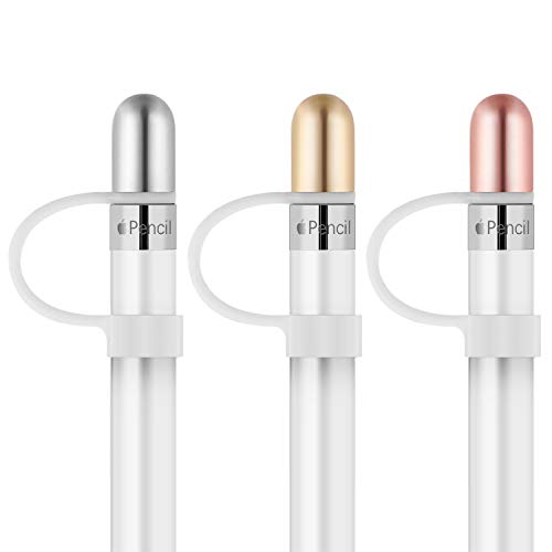Product Cover Apple Pencil Replacement Cap- Tranesca Aluminum Replacement Cap for Apple Pencil (3 in a Pack) Gold,Rose Gold,Silver- Not Magnetically Clasped