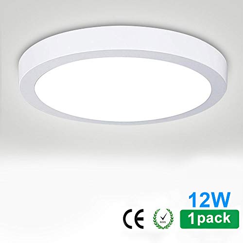 Product Cover LED Flush Mounted Panel Wall Ceiling Down Lights-12W,Small Panel Lamp,Close to Ceiling Light,Mount Surface Exterior Lighting for Bedroom,Bathroom,Kitchen,Hallway,Colset,5000K/Daylight White