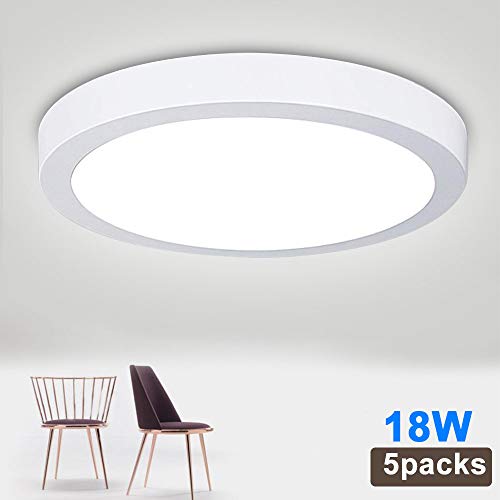 Product Cover LED Flush Mount Ceiling Light 8.86''18WRound Surface Mounted Ceiling Lights 1400LM Daylight White 5000K Wall Fixture Lamps for Kitchen, Dining Room,Bathroom-5pack Non Dimmable