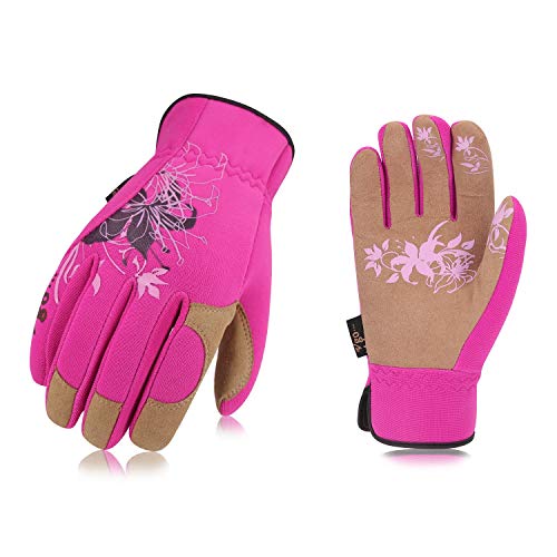 Product Cover Vgo Ladies' High Breathability Synthetic Leather Gardening Gloves(1Pair, Size L,Red,SL7443)