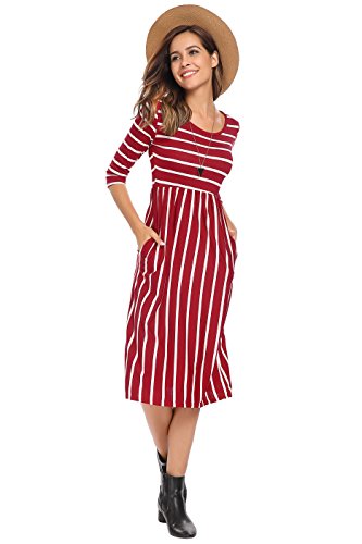 Product Cover Halife Women's 3 4 Sleeve Stripe Elastic Waist Casual Dress with Pocket