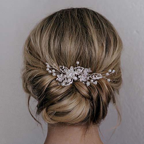 Product Cover SWEETV Bridal Hair Comb Clip Pin Rhinestone Pearl Wedding Hair Accessories for Bride Bridesmaid, Silver