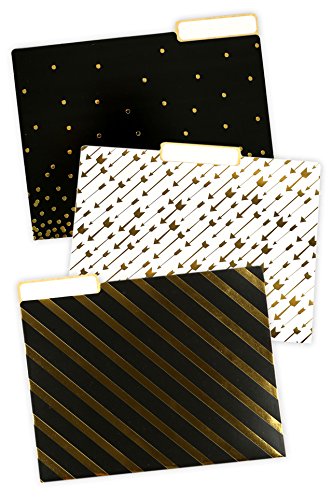 Product Cover Renewing Minds Glimmer of Gold File Folders, Letter Size, 1/3 Cut Tab, Assorted Designs in Black/Gold/White, Pack of 12