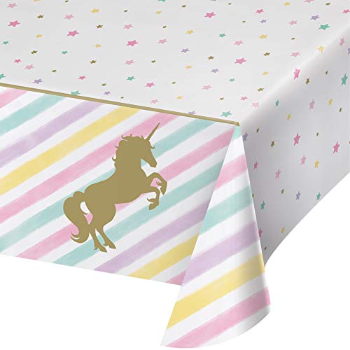 Product Cover Creative Converting 329302 All Over Print Plastic Tablecover, Unicorn Sparkle, One Size, Multi Color