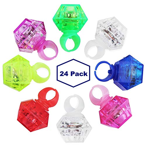 Product Cover Midafon 24 Pack LED Glow Rings Light Up Flashing Rings Plastic Diamond Kids Play Rings Glow in The Dark Toys Bachelorette Birthday Themed Football Party