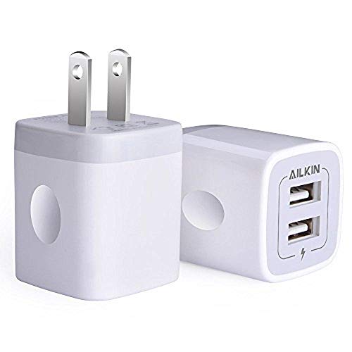 Product Cover USB Wall Charger, Charger Adapter, Ailkin 2-Pack 2.1Amp Dual Port Quick Charger Plug Cube Replacement for iPhone 7/6S/6S Plus/6 Plus/6/5S/5, Samsung Galaxy S7/S6/S5 Edge, LG, HTC, Huawei, Moto, Kindle