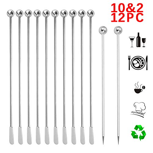 Product Cover 10pcs Stainless Steel Coffee Beverage Stirrers Stir Cocktail Drink Swizzle Stick with Small Rectangular Paddles, 7.4
