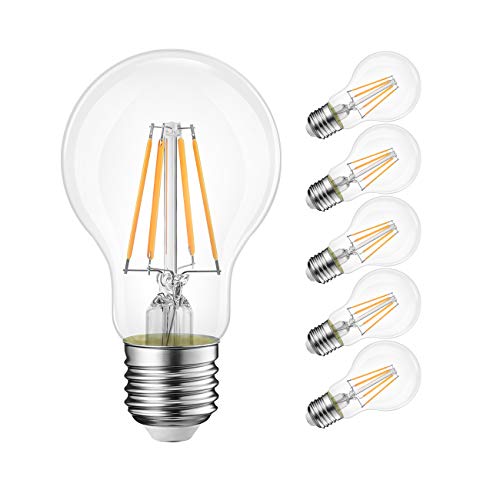 Product Cover LVWIT A19 Vintage Edison LED Filament Bulb E26 Base, 4W (40W Equivalent), Soft White 3000K, 470 Lumens, Non-Dimmable, 3 Year Warranty, UL-Listed, Pack of 6