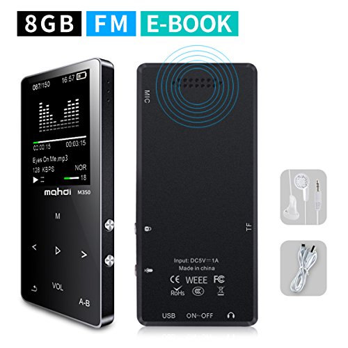 Product Cover MYMAHDI MP3/MP4 Music Player, 8GB Portable Audio Player with Photo Viewer, Voice Recorder, FM Radio, A-B Playback, E-book, Metal body, Build-in Speaker with Headphone(Expandable Up to 128GB), in Black