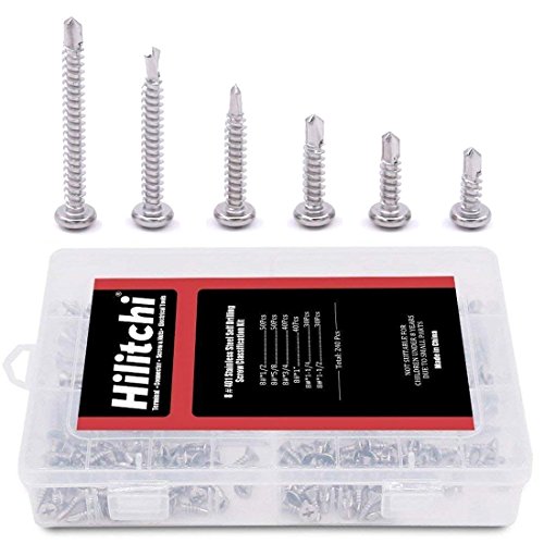 Product Cover Hilitchi 410 Stainless Steel Pan Head Phillips Self Drilling Screws Sheet Metal Tek Screws Assortment Kit, Modified Truss Head Self Driller - Size: #8 x 1/2