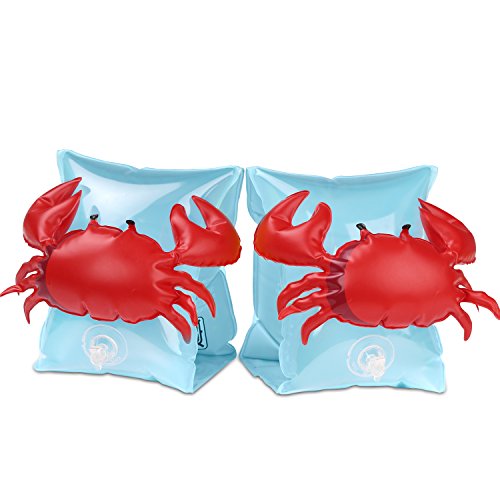 Product Cover HeySplash Inflatable Arm Bands for Kids Floatation Sleeves Floats Tube Water Wings Swimming Arm Floats Cute, Crabby Blue