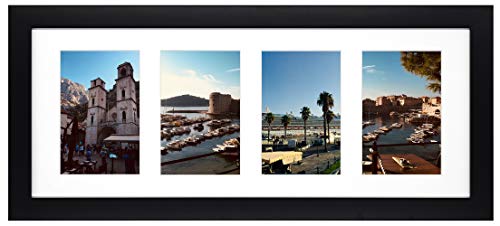 Product Cover Golden State Art, Display (4) 4x6 Pictures, Black Photo Wood Collage Frame with White Mat & Real Glass (Black)