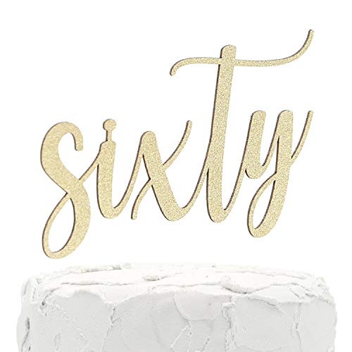 Product Cover NANASUKO 60th Birthday Cake Topper - sixty - Double Sided Gold glitter - Premium quality Made in USA