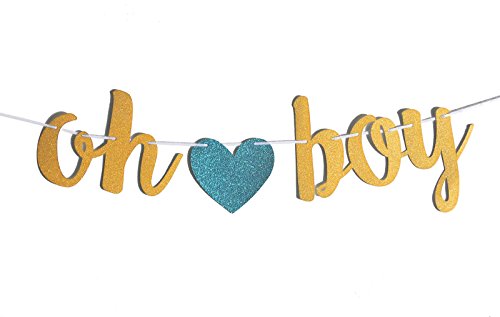 Product Cover FECEDY Gold Glittery OH BOY Banner with Heart for Baby Shower