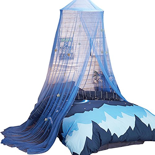 Product Cover Uarter Bed Canopy Mosquito Net for Kids Bed Conical Curtains Kids Play Tent with Stars for Boys and Girls, Installation-Free, Blue/White (Blue)
