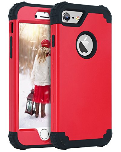 Product Cover iPhone 6S Case, iPhone 6 Case, BENTOBEN 3 in 1 Hybrid Hard PC Soft Rubber Heavy Duty Rugged Bumper Shockproof Anti Slip Full-Body Protective Phone Case for 4.7 Inch Apple iPhone 6S/6, Black/Red