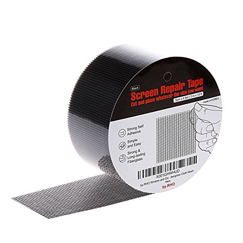 Product Cover by.RHO Window Screen Repair Kit Tape. Black XL(15FT). 3-Layer Strong Adhesive & Waterproof Fiberglass Covering Wire mesh Repair for Window Screen and Screen Door tears Holes Screen Repair kit