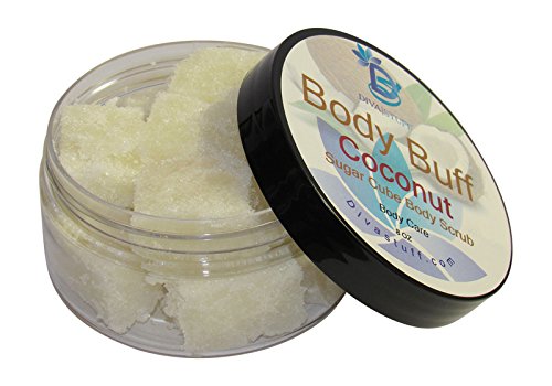 Product Cover Diva Stuff Sugar Cube Body Buff Scrub, Exfoliates and Hydrates Dead Skin, Pairs With Our Crepey Skin Cream - Coconut, 8 oz (Made in the USA)